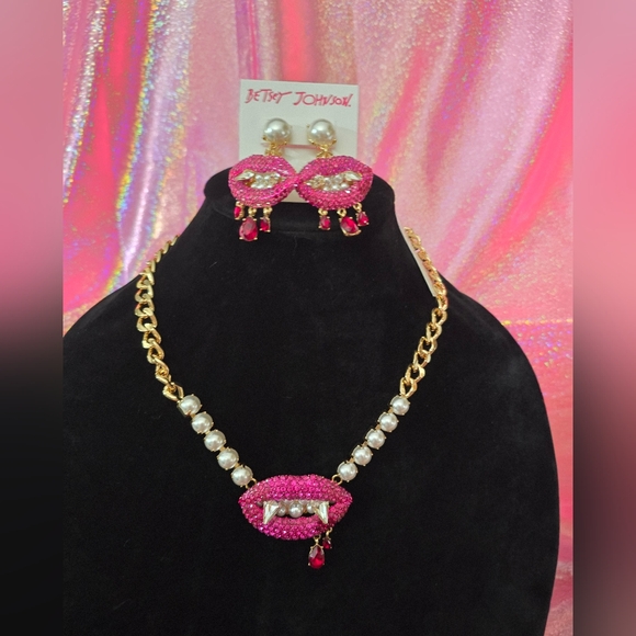 Betsey Johnson Jewelry - Betsey Johnson Vampire Pink Necklace and Earring set! NWT